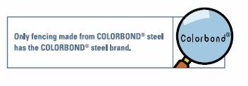 Laser-etched Colorbond insignia on a fence sheet proving genuine BlueScope steel
